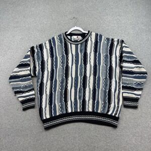 Vintage Florence Tricot Coogi Style 3D Textured Knit Sweater Blue White Mens XL